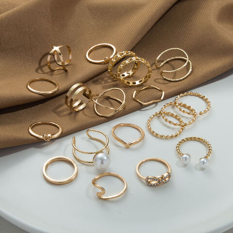 Original Design Gold Color Round Hollow Geometric Rings Set For