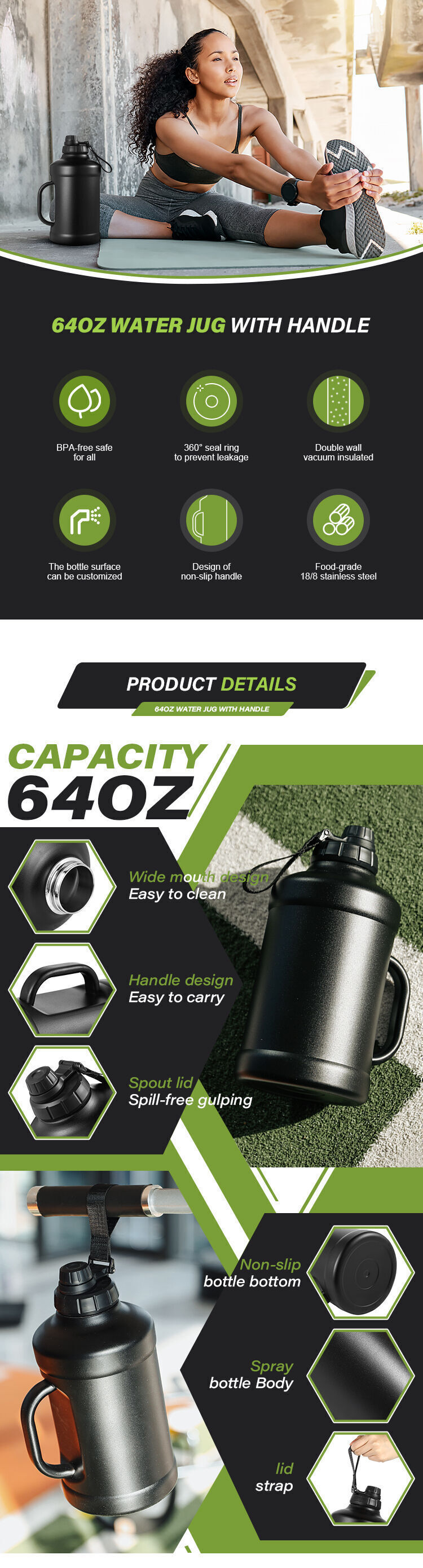 Odm Supplier Everich Bpa Free 18/8 Stainless Steel Water Jug Half ...