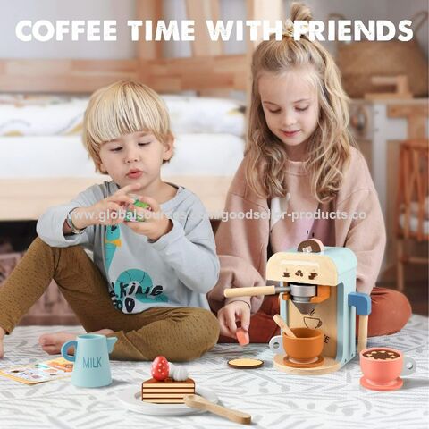 Juguetes de madera para niños pequeños, accesorios de cocina, cafetera,  máquina de espresso, juego de juguete de cocina Montessori, regalo para  niñas