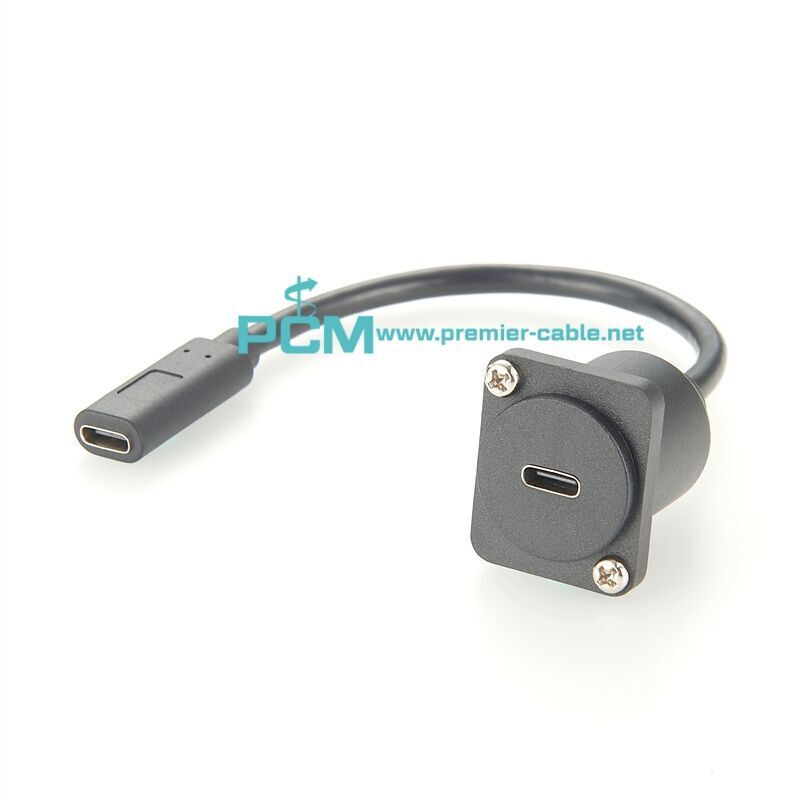 USB C Jack to USB A Jack Round Panel Mount Adapter