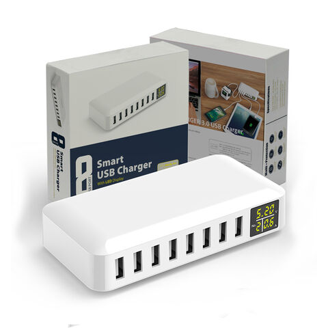 ILEPO-estación de carga USB múltiple, dispositivo multipuerto, Cargador  rápido, 5V, 2.4a, 10 puertos, 50W