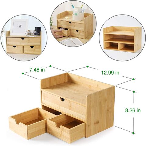 3-Layer Bamboo Desk Organizer with 3 Drawers, Mini Desktop Craft Box with  Cosmetics Storage Drawer with Handle, Portable Desk Mail and Document  Organizer - China Wooden Cosmetic Storage Box for Neat and