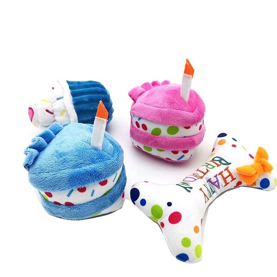 Buy Wholesale China Pet Birthday Cake Bone Plush Chew Toys Cute Soft