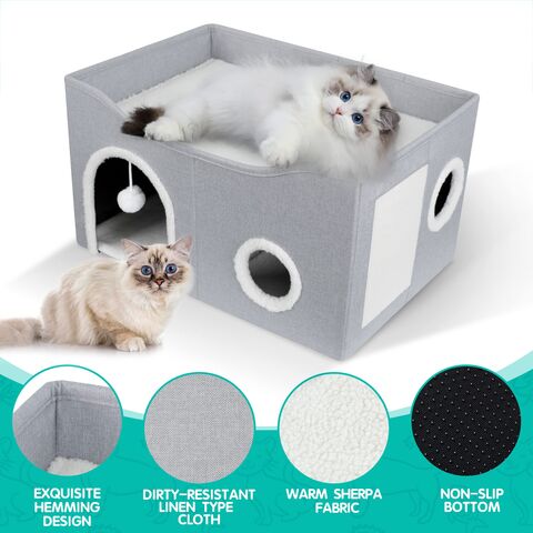 Cat Bed House with Scratch Pad Hideaway Hut Washable Mat Large