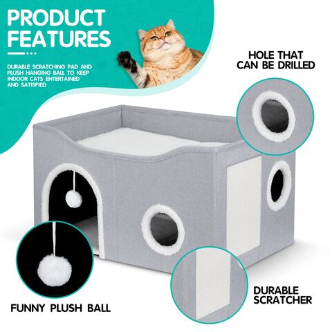 Cat Bed House with Scratch Pad Hideaway Hut Washable Mat Large