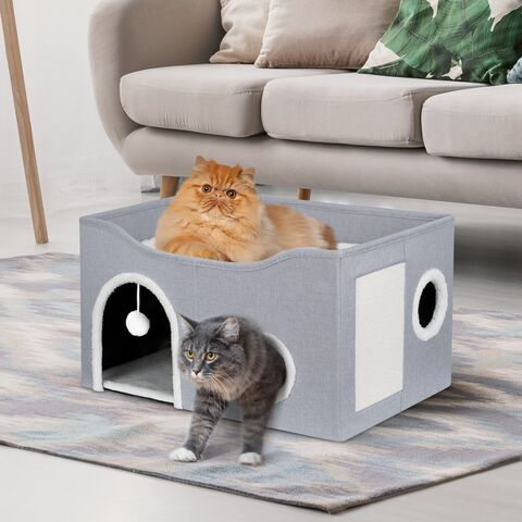 Cat Bed House with Scratch Pad Hideaway Hut Washable Mat Large