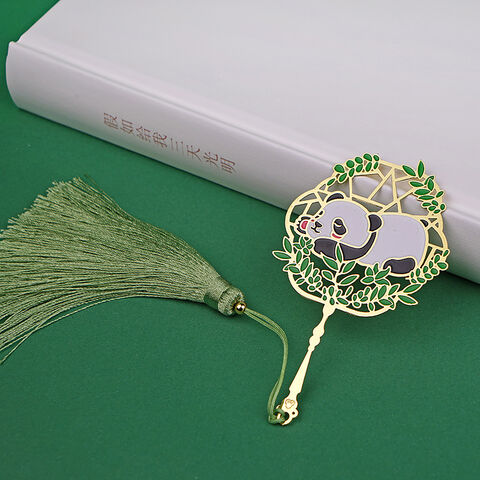 Panda Metal Bookmarks, Fan Shaped Panda Metal Bookmark with Tassel