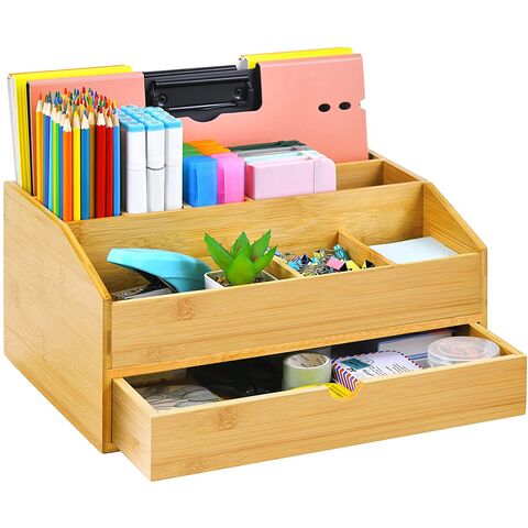 3-Layer Bamboo Desk Organizer with 3 Drawers, Mini Desktop Craft