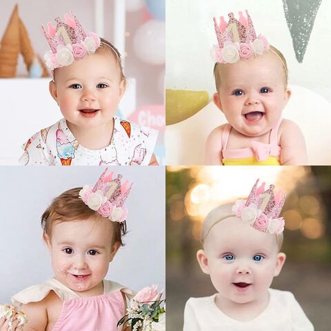 Sombrero de fiesta de cumpleaños de bebé, diadema de corona de princesa,  decoraciones de cumpleaños de 1 año, 2 años, 3 años, suministros de fiesta  para niños