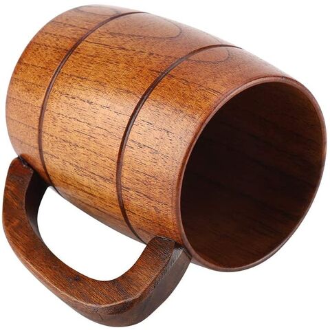 Taza grande clásica hecha a mano de madera maciza natural para beber té, cerveza, vino, leche, café y bebidas calientes.