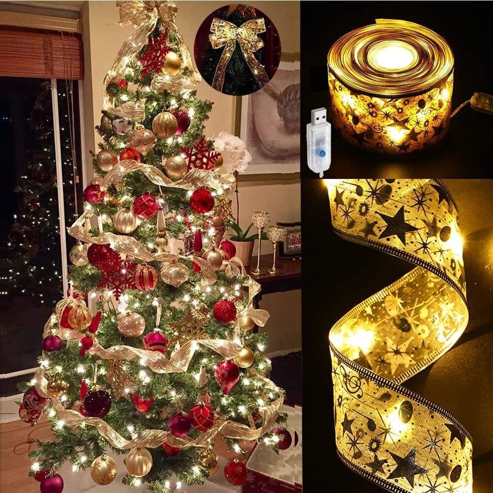 Ruban Lumineux LED Sapin de Noël - 2m 20 Lumières - Alimenté par Piles -  Décoration de