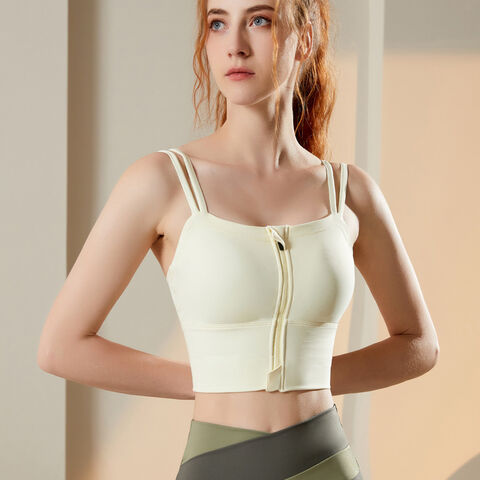 Breathable Zip Front Sports Bra Shockproof Wirefree Running Vest Yoga Bra  Underwear For Women