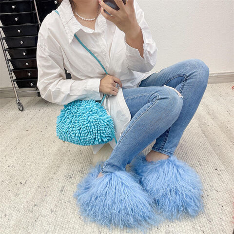 Wholesale fur slides online with purse