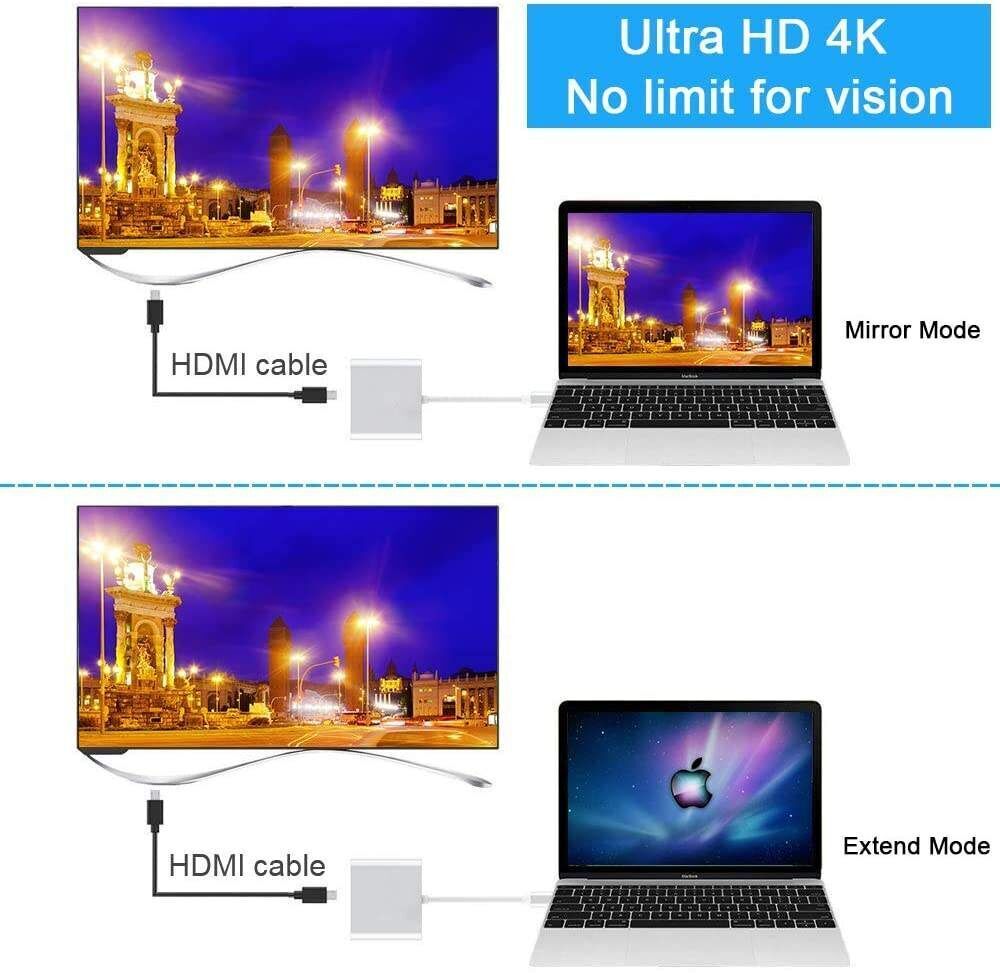 USB C to HDMI Adapter 3 in 1 Hub to 4K HDMI USB C Charging Port USB 3.0 Port for MacBook for iPad