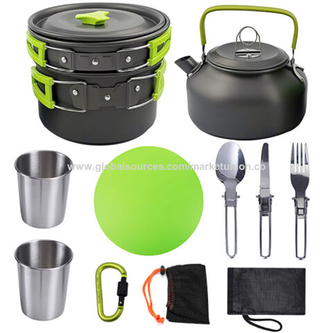 Stainless Steel Camping Cookware Mess Kit Non-Stick Pot Pan Set Lightweight  Pots And Pans Set