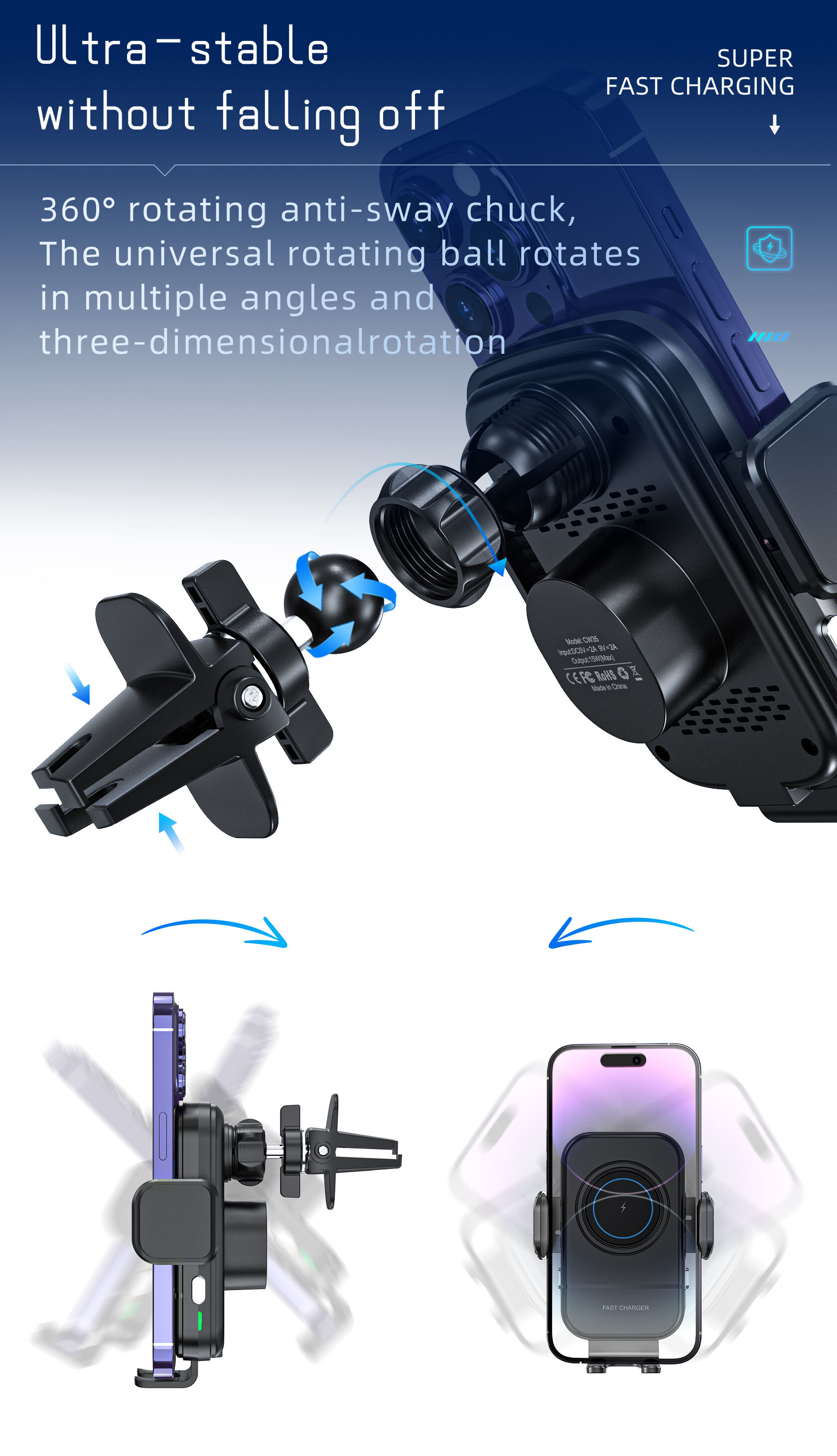 Anker Nano Magnetic Wireless Car Charger, 360° Adjustable Mount Car Charger With Detachable Pad (Adapter Included) Black B2216 - Best Buy - View #8