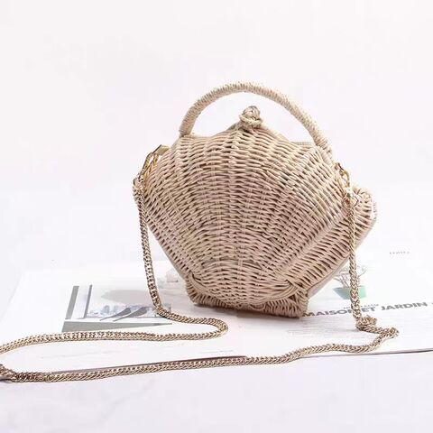 Nova Bolsa Feminina de Vime Trançado, Estilo Retrô, Feita à Mão, Bolsa Mensageiro de Palha, Mala de Viagem de Praia Tecida à Mão, Cesta