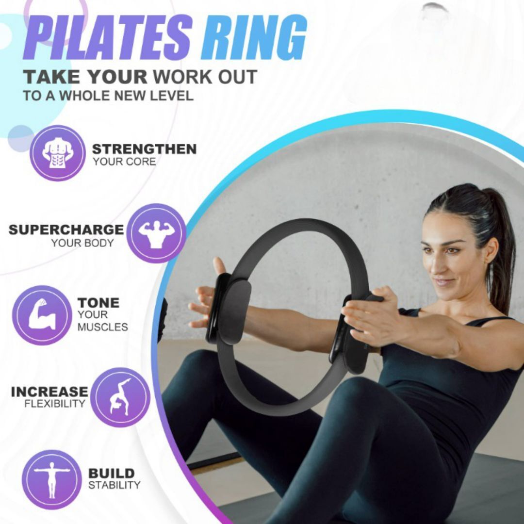 Pilates Ring Circle , 14 Inch Magic Circle Pilates Ring with A1 Size Workout  Poster Yoga Ring Fitness Ring with Soft Handles - Pilates Equipment - Inner  Thigh Exercise Equipment for Home Workouts