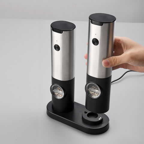 Electric Salt and Pepper Grinder Set USB Rechargeable - USB Type-C Cable,  LED Lights, Automatic Electric Pepper Salt Grinder Mill Refillable,  Adjustable Coarseness Shakers, One Hand Operation 