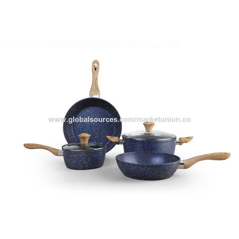 Forged Aluminium Non-stick Cookware Set Blue Marble Coated