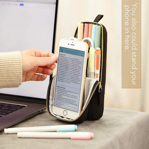 Angoo Pen Bag Pencil Case Two Layer Foldable Stand Phone Holder Storage  Pouch For Stationery Office