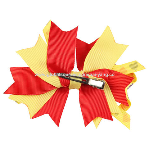 Red gold ribbon bow hair Accessories, Christmas hair clips