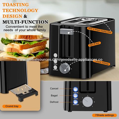Toaster 2 Slice Best Prime Toasters Stainless Steel Black Bagel Toaster  Evenly and Quickly with 2 Wide Slots 7 Shade Settings and Removable Crumb  Tray