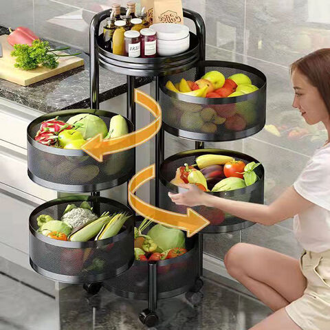 5 Layers Kitchen Rotating Shelf 360 Degree Baskets Fruit Vegetable