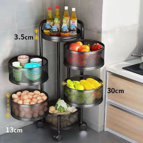 5 Layers Kitchen Rotating Shelf 360 Degree Baskets Fruit Vegetable