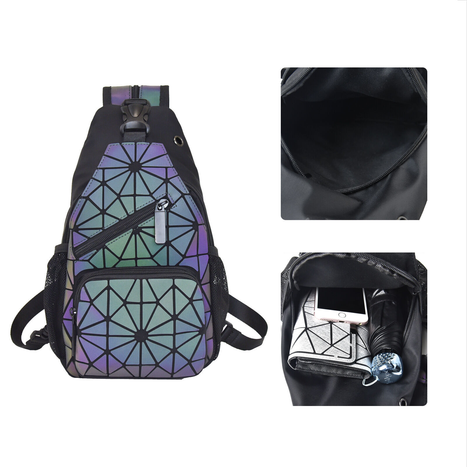 Geometric Luminous Purses and Handbags for Women Holographic Reflective Bag  Back | eBay