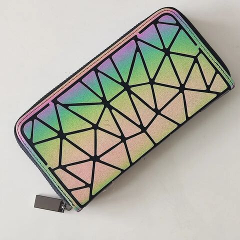 Buy Wholesale China Accept Custom Logo Geometric Luminous Long Wallets  Women Holographic Reflective Coin Purse Card Holder Clutch With Zipper  Pocket & Coin Purse at USD 3.28