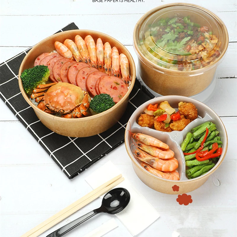 Buy Wholesale China Disposable 35oz Kraft Paper Salad Bowl With Paper ...