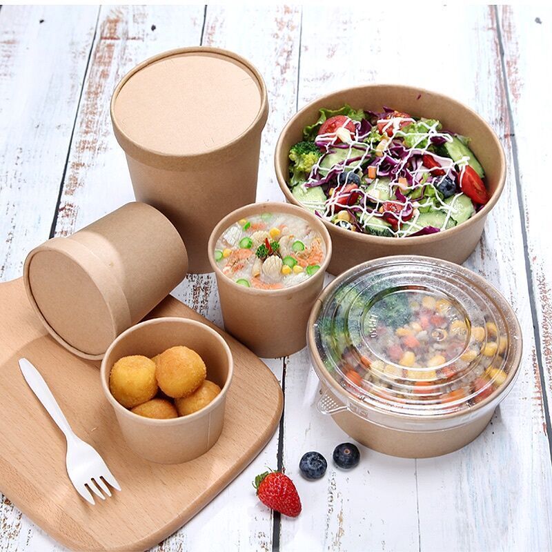 Buy Wholesale China Disposable 35oz Kraft Paper Salad Bowl With Paper ...