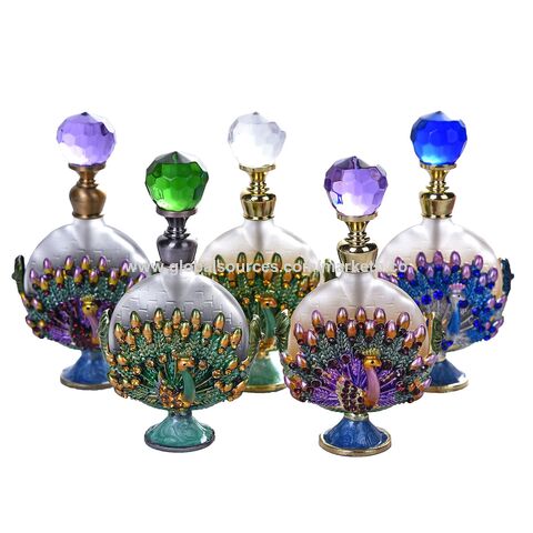 Antique Peacock Perfume Bottles Vintage Decorative Fancy Crystal