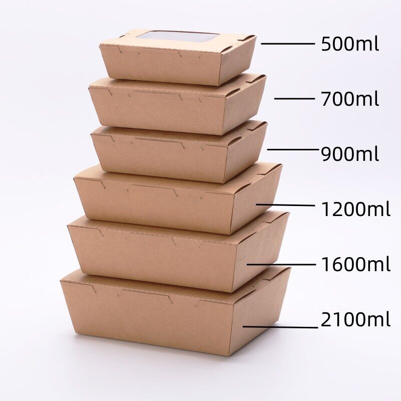 Kraft Paper 2100ml Food Packaging Box With Transparent Window Paper ...