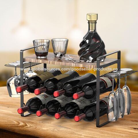 Étagère à vin pour comptoir, 6 bouteilles de vin et 2 supports de verres  pour comptoir, support de vin en bois, étagère à vin de table, pour  décoration de maison et de
