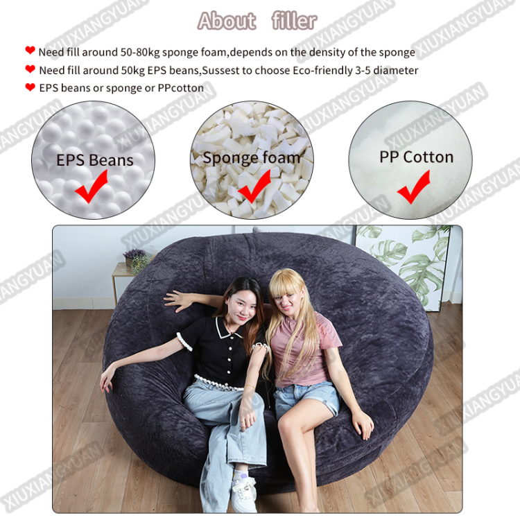 7FT Giant Fur Bean Bag Chair Cover, Ultra Soft Bean Bag Bed for Adults (No