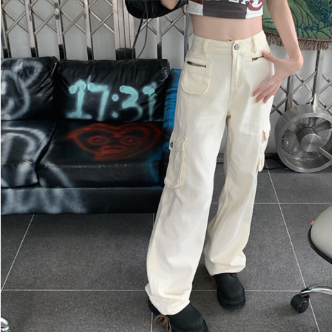 Compre Pantalones De Carga De Bolsillo Hip-hop De Piernas Anchas Rectas  Sueltas Para Mujer A La Moda y Cargo Pants de China por 3.2 USD