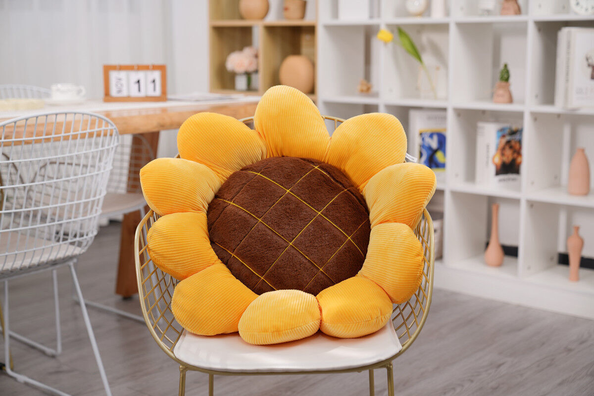 2 cojines de suelo con diseño de girasol 3D, cojín de asiento de girasol,  cojín amarillo con forma de girasol, almohadillas decorativas de felpa para