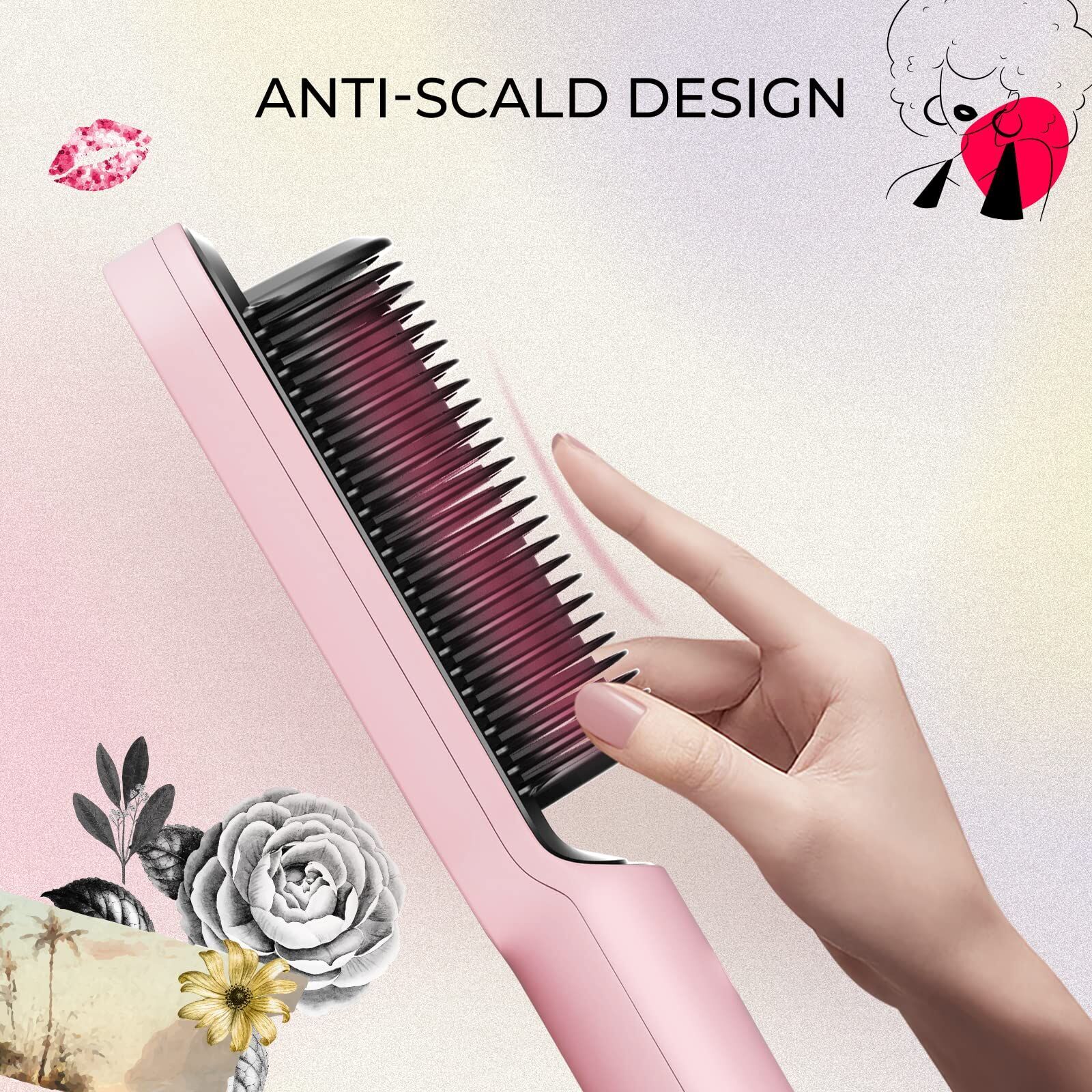 Hot Sale Comb Matte Pink Brush Women's Electric Hair Straightener ...