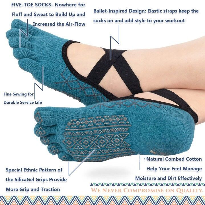 Ballet Style Yoga Pilates Barre Grip Toe Separator Socks With Non