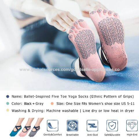 Yoga Toe Socks with Grips Women Breathable Cotton Pilates Barre
