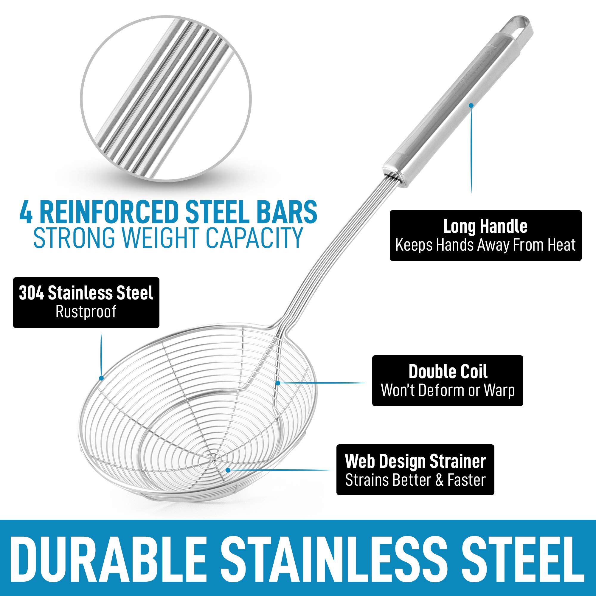 Spiral Wire Mesh Skimmer Spoon Ladle Handle Reinforced Double Slotted ...