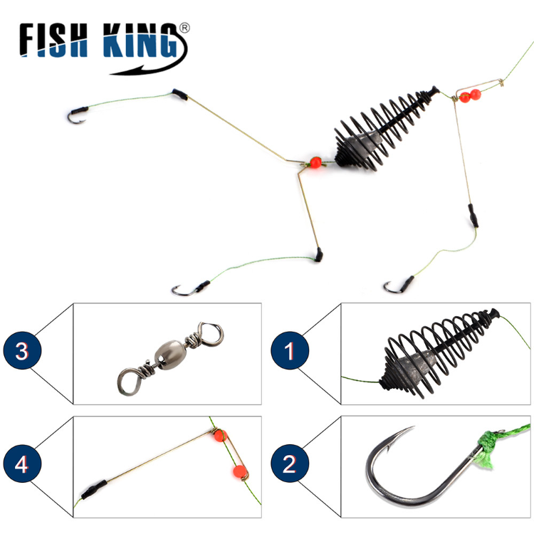 FISH KING Spring Carp Fishing Feeder Fishing Bait Cages Hook Rig