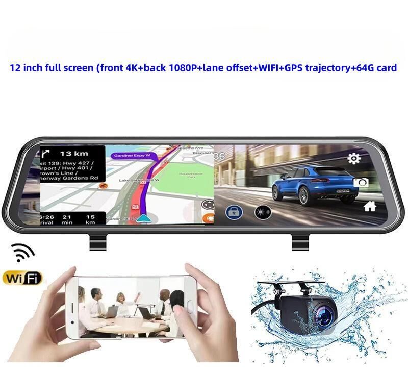 4K WiFi Mirror Car Dash Cam With GPS SD Card Rearview Dash Camera Front And  Rear, Touch Screen /G-sensor/loop Recording/parking Monitor/parking Guard