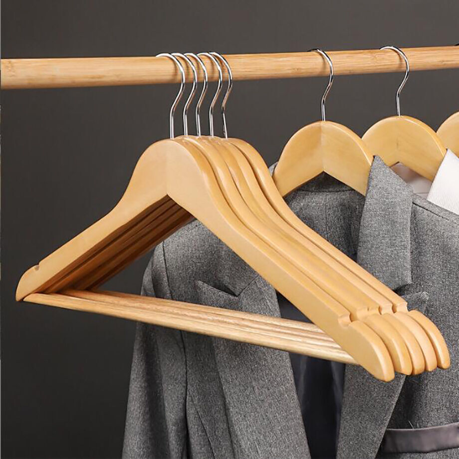 1pcs Black Wooden Suit Hangers with Precisely Cut Notches &