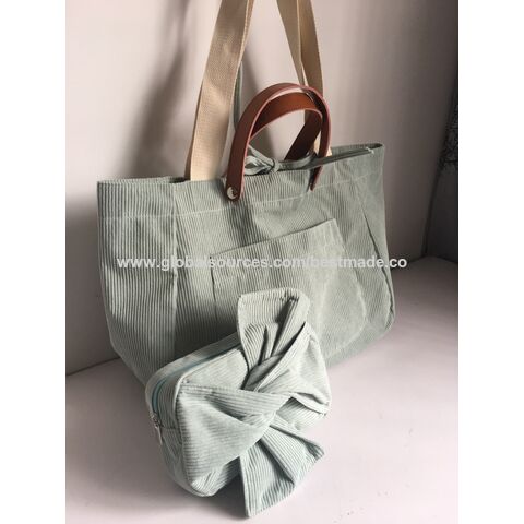 Bolso de mano de pana para mujer, bolsos casuales Bolso de compras de  hombro de gran capacidad (verde/blanco), Blanco, verde