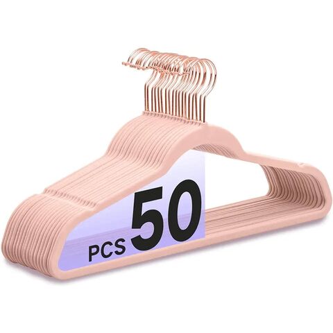 Hot Sale Premium Kids Baby Velvet Clothing Hangers 50 Pack Pink  Color Gold Hook - China Hanger and Velvet Hangers price