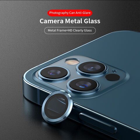 Protector de lente de cámara para iPhone 12 Pro / 12 Pro Max, 3 piezas de  vidrio templado HD, anillo de protección de lente trasera de metal de