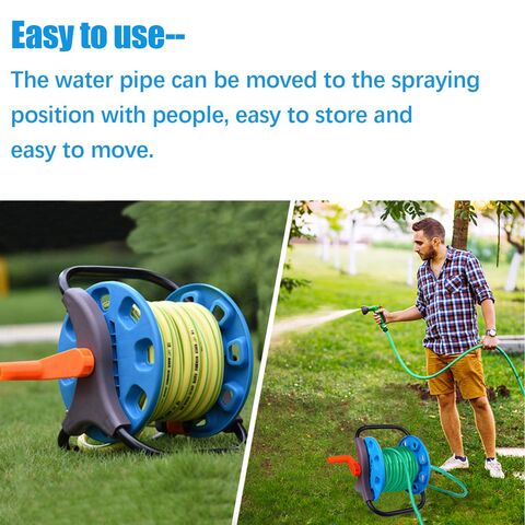 Outdoor Hose Reel Cart,Garden Hose Reels Heavy Duty Portable Hose Cart with  Rollers Retractable Hose Storage Rack with Water Gun Hose Reels (Color 
